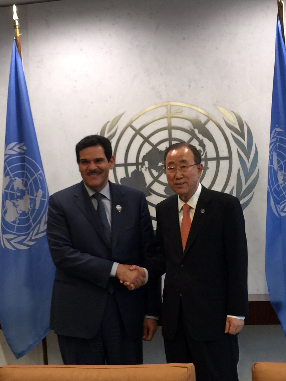 Minister of Information and Minister of State for Youth Affairs Sheikh Salman Sabah Al-Salem Al-Humoud Al-Sabah during meeting with UN Secretary-General Ban Ki-moon 