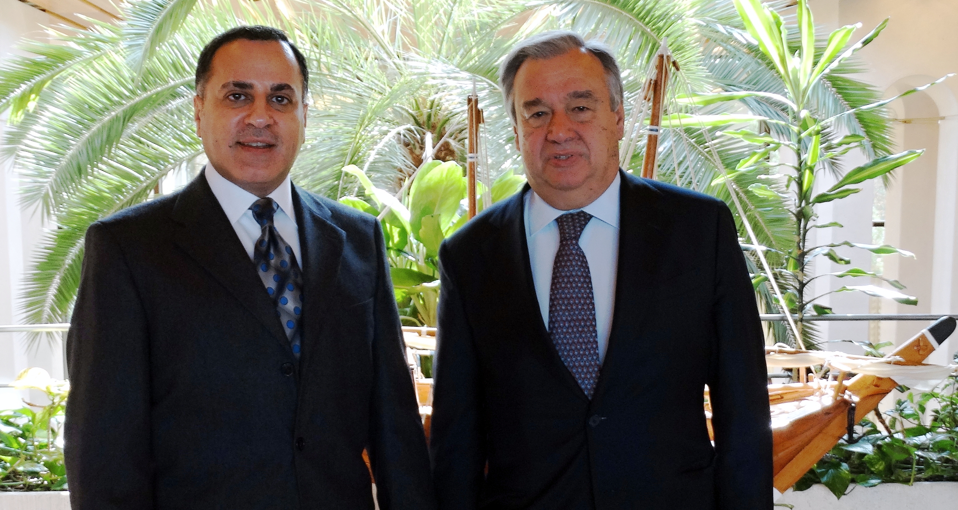 Permanent Representative to the UN Office and other international organizations in Geneva Jamal Al-Ghoneim and UN High Commissioner for Refugees Antonio Guterres