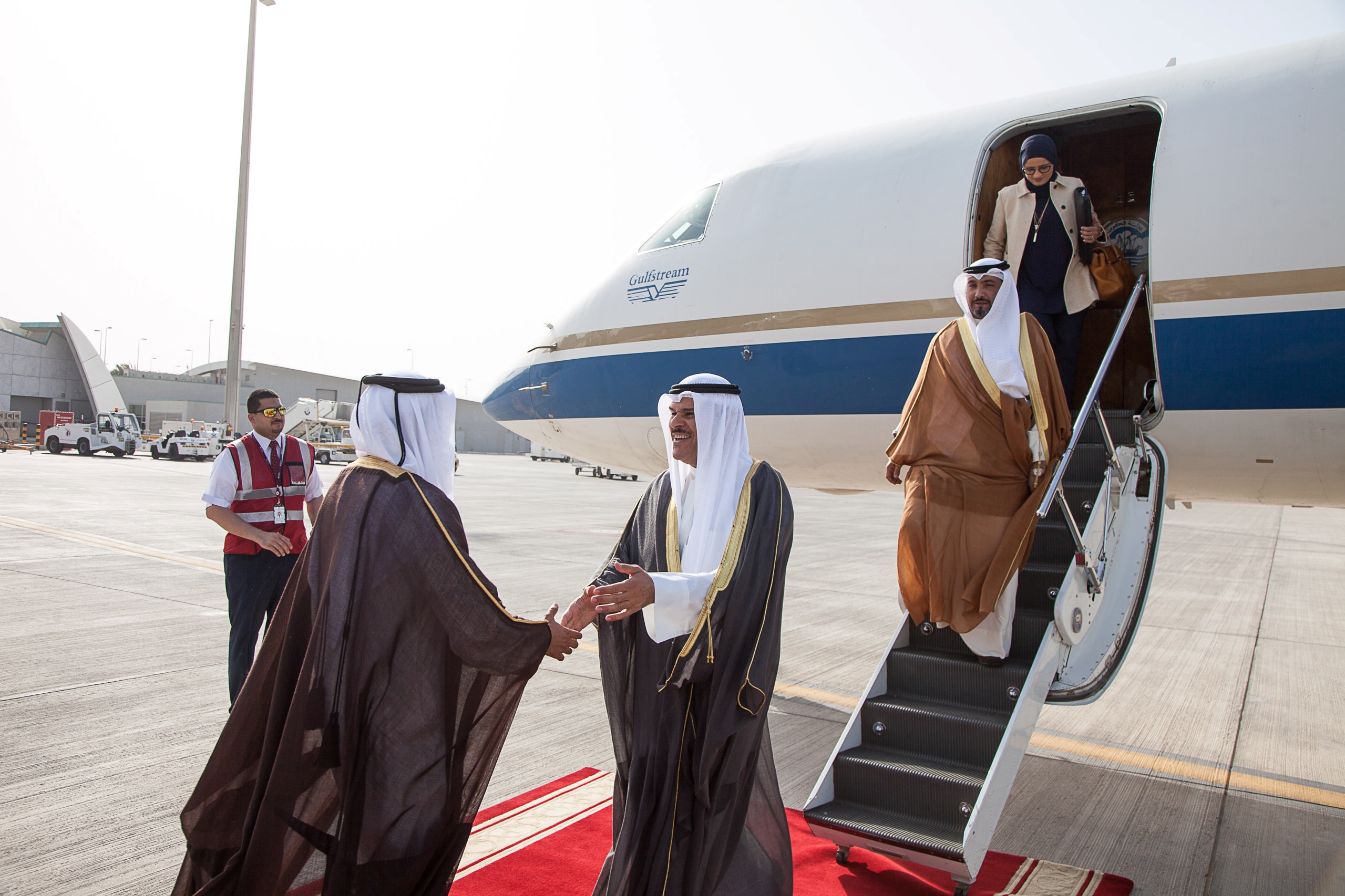 Minister of Information and State Minister for Youth Affairs Sheikh Salman Sabah Al-Salem Al-Humoud Al-Sabah arrives Doha