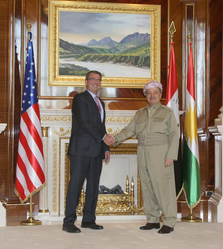 US Defense Secretary Ashton Carter with Iraqi Kurdistan region President Massud Barzani