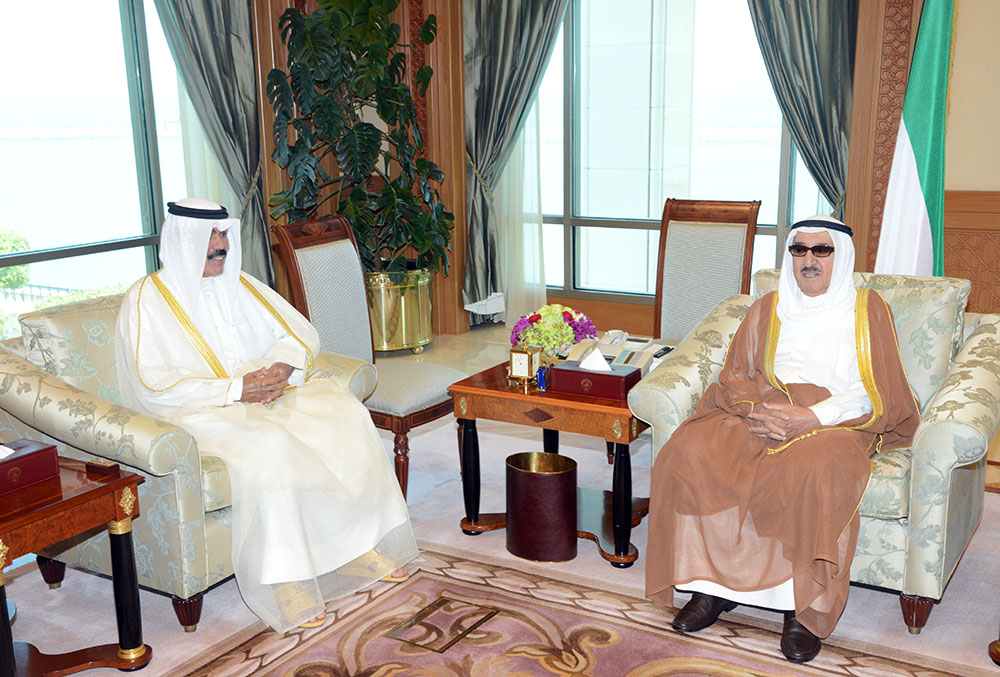 His Highness the Amir Sheikh Sabah Al-Ahmad Al-Jaber Al-Sabah received His Highness the Crown Prince Sheikh Nawaf Al-Ahmad Al-Jaber Al-Sabah.