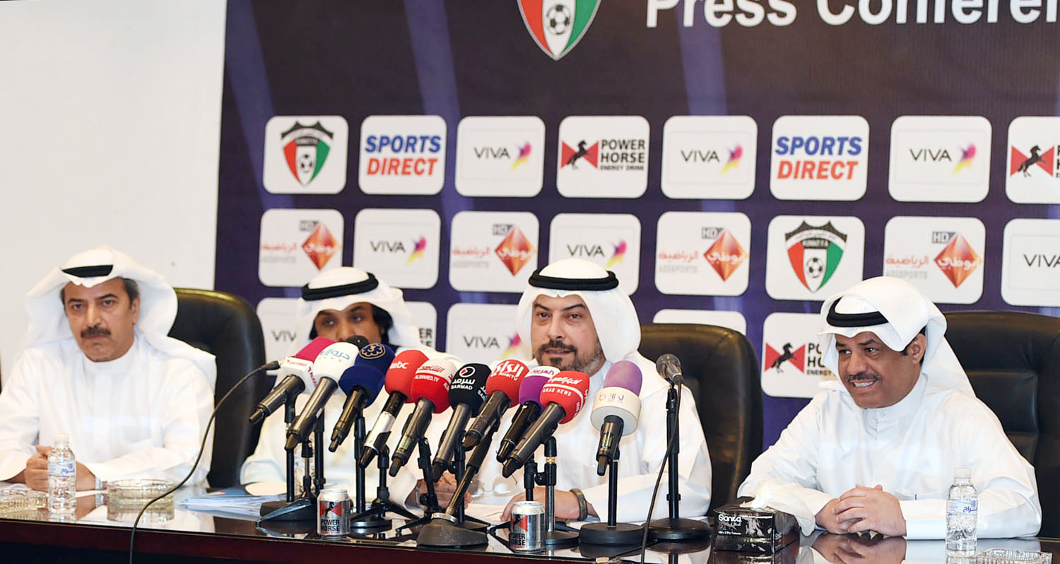 Chairman of Kuwait Football Association Sheikh Dr. Talal Al-Fahad Al-Sabah during the press conference