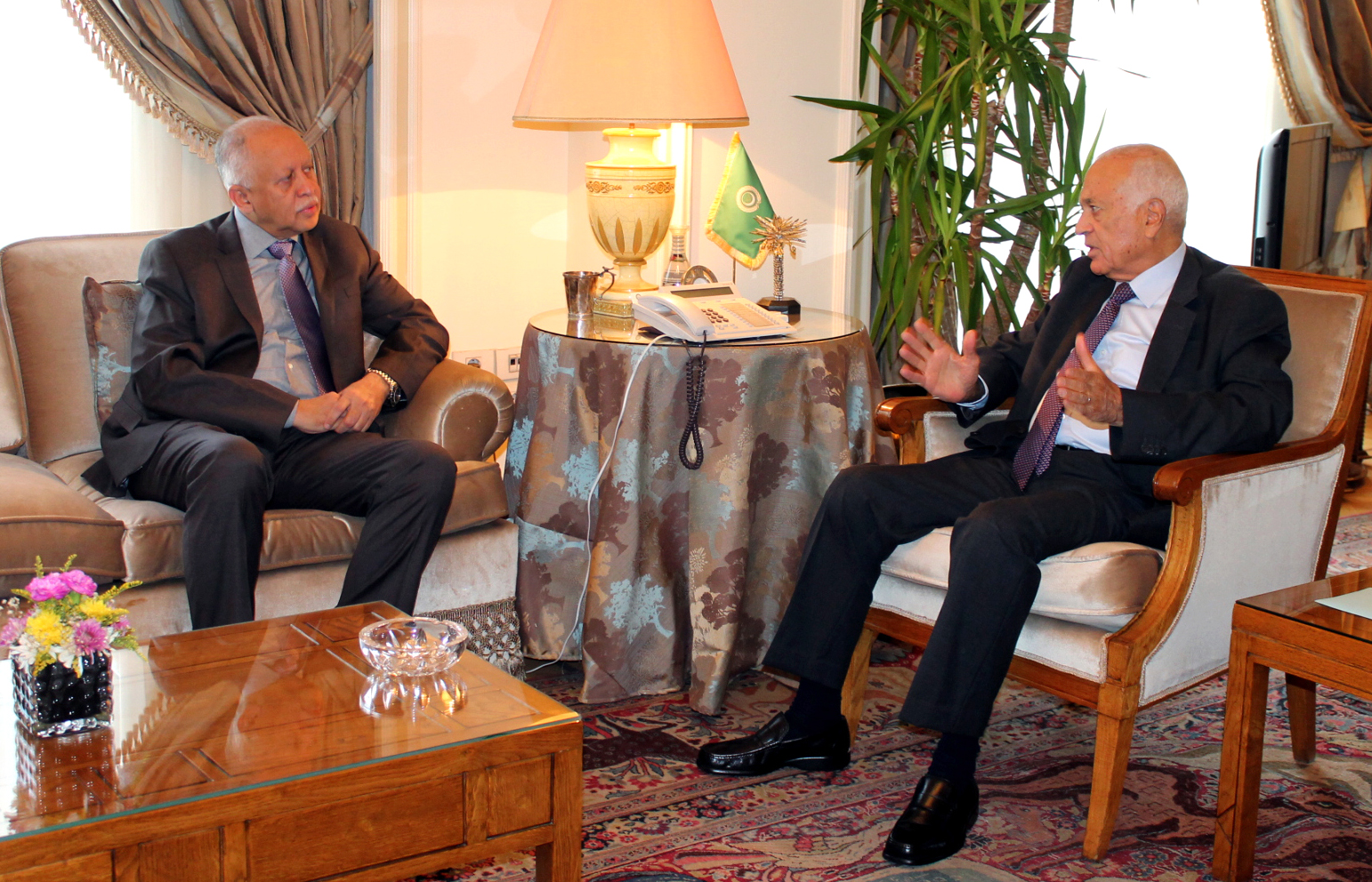 Arab League Secretary General Nabil Al-Araby during his meeting Foreign Minister of Yemen Riad Yassin