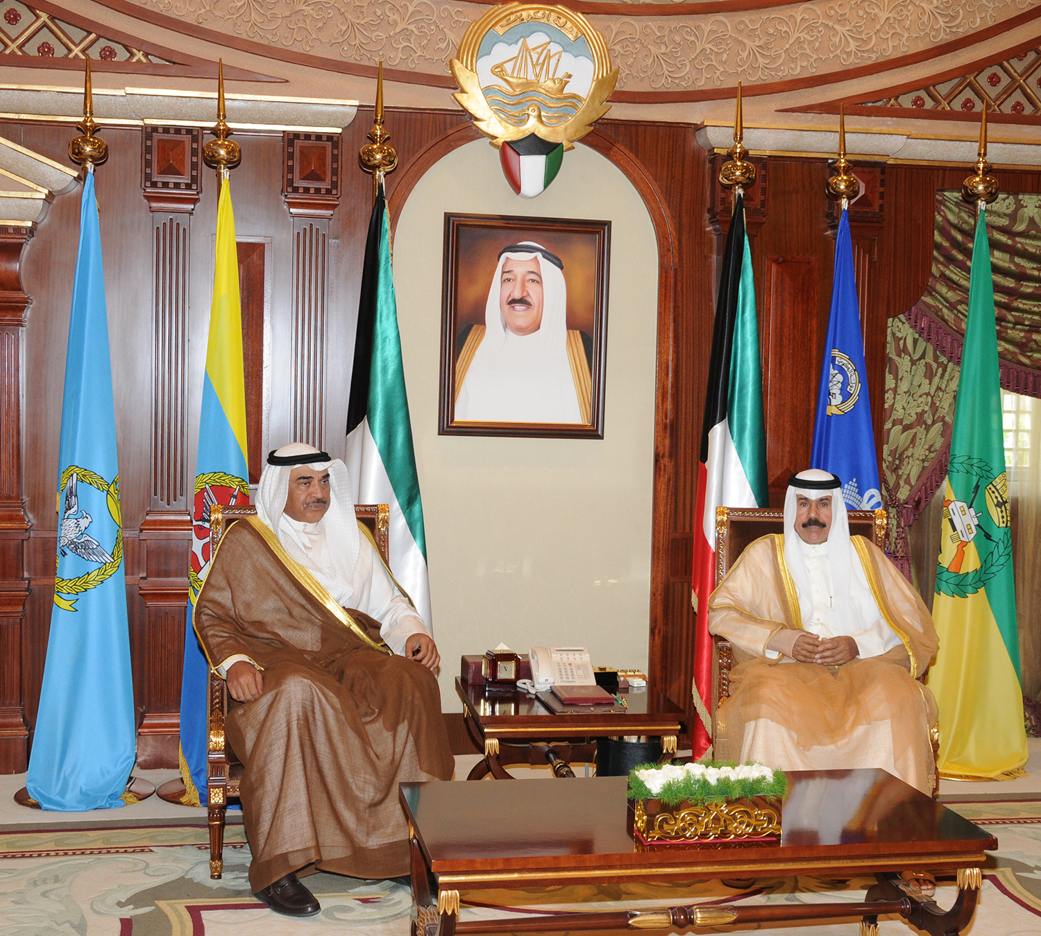 His Highness the Crown Prince Sheikh Nawaf Al-Ahmad Al-Jaber Al-Sabah receives Acting Prime Minister and Foreign Minister Sheikh Sabah Al-Khaled Al-Hamad Al-Sabah