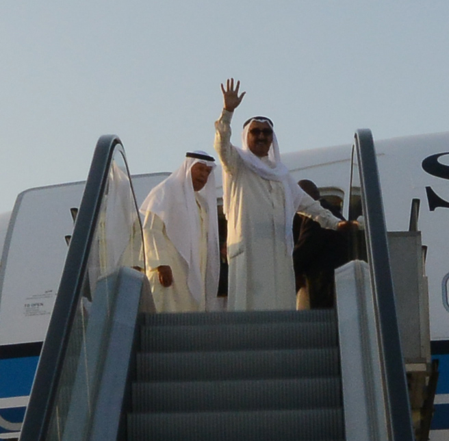 His Highness the Amir Sheikh Sabah Al-Ahmad Al-Jaber Al-Sabah departs Cairo