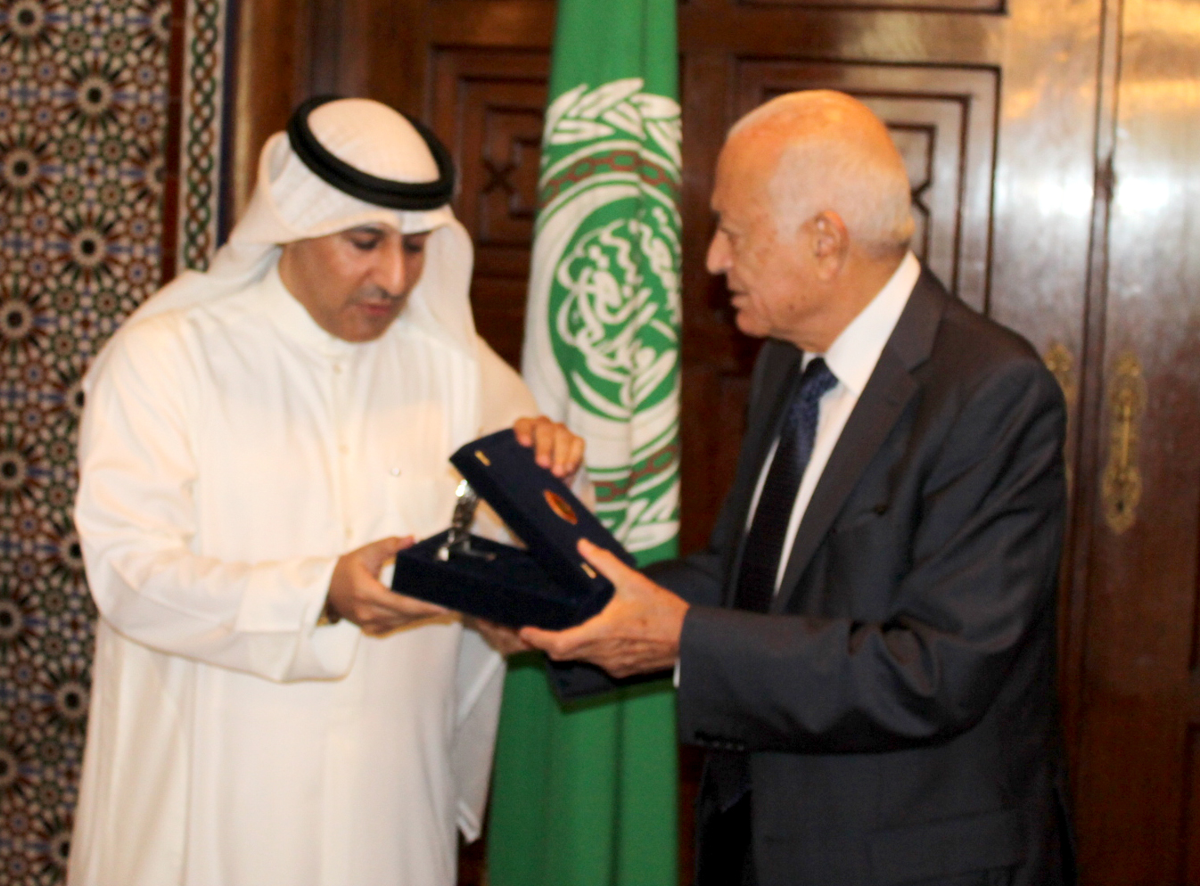 Secretary-General of the Arab League Nabil Al-Araby During the ceremony of honoring Kuwait's permanent delegate to the League Aziz Al-Daihani
