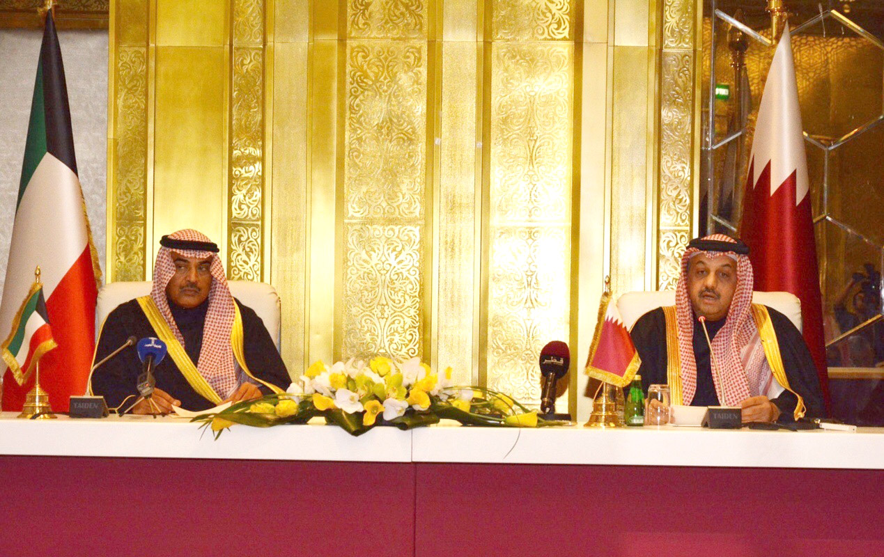 First Deputy Premier and Foreign Minister Sheikh Sabah Al-Khaled at a joint news conference with Qatari Foreign Minister Khaled Al-Attiyah