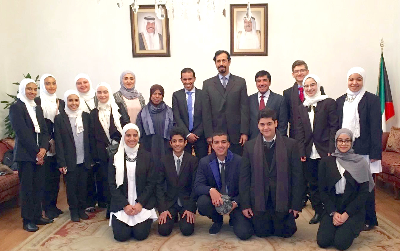Kuwait's Ambassador to Italy Sheikh Ali Khaled Al-Jaber Al-Sabah receives students and teachers participants in the Model United Nations (MUN)