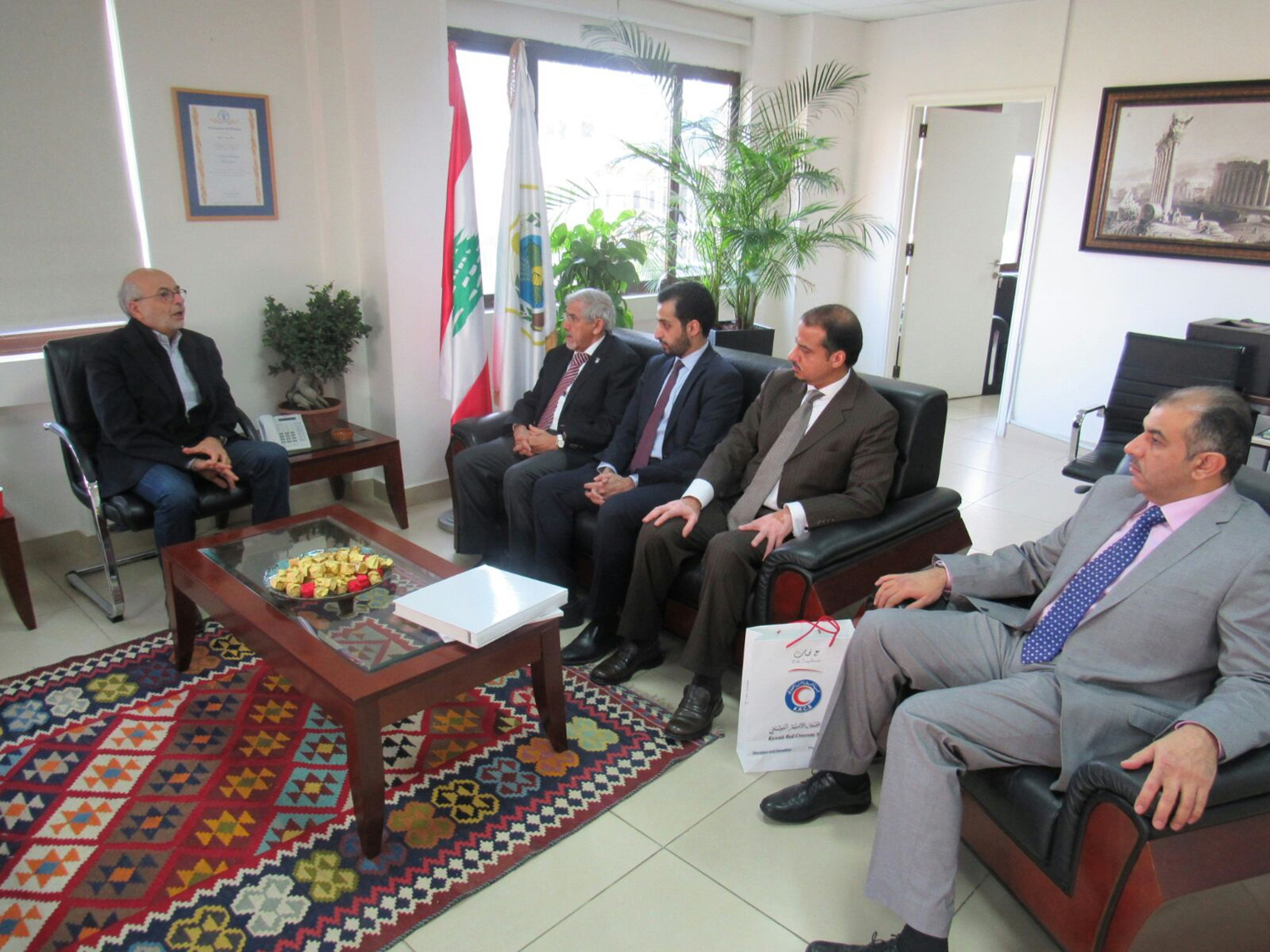 Chairman of Kuwait Red Crescent Society (KRCS) Dr. Hilal Al-Sayer meets with Lebanese Agriculture Minister Akram Shaheeb