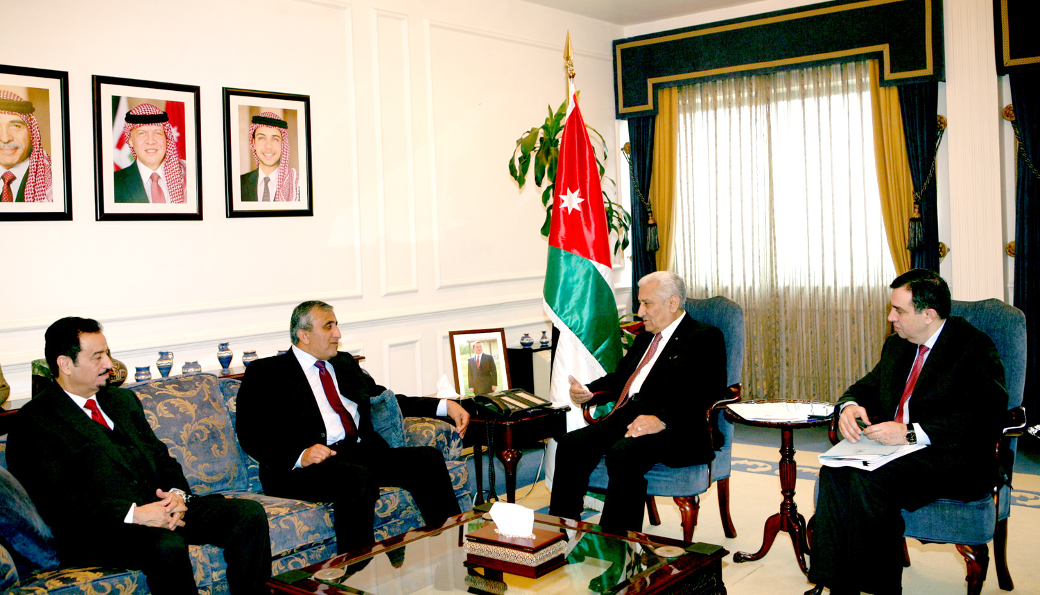 Jordanian Prime Minister Abdullah Ensour in a meeting with Director General of the Kuwait Fund for Arab Economic Development (KFAED) Abdulwahab Al-Bader