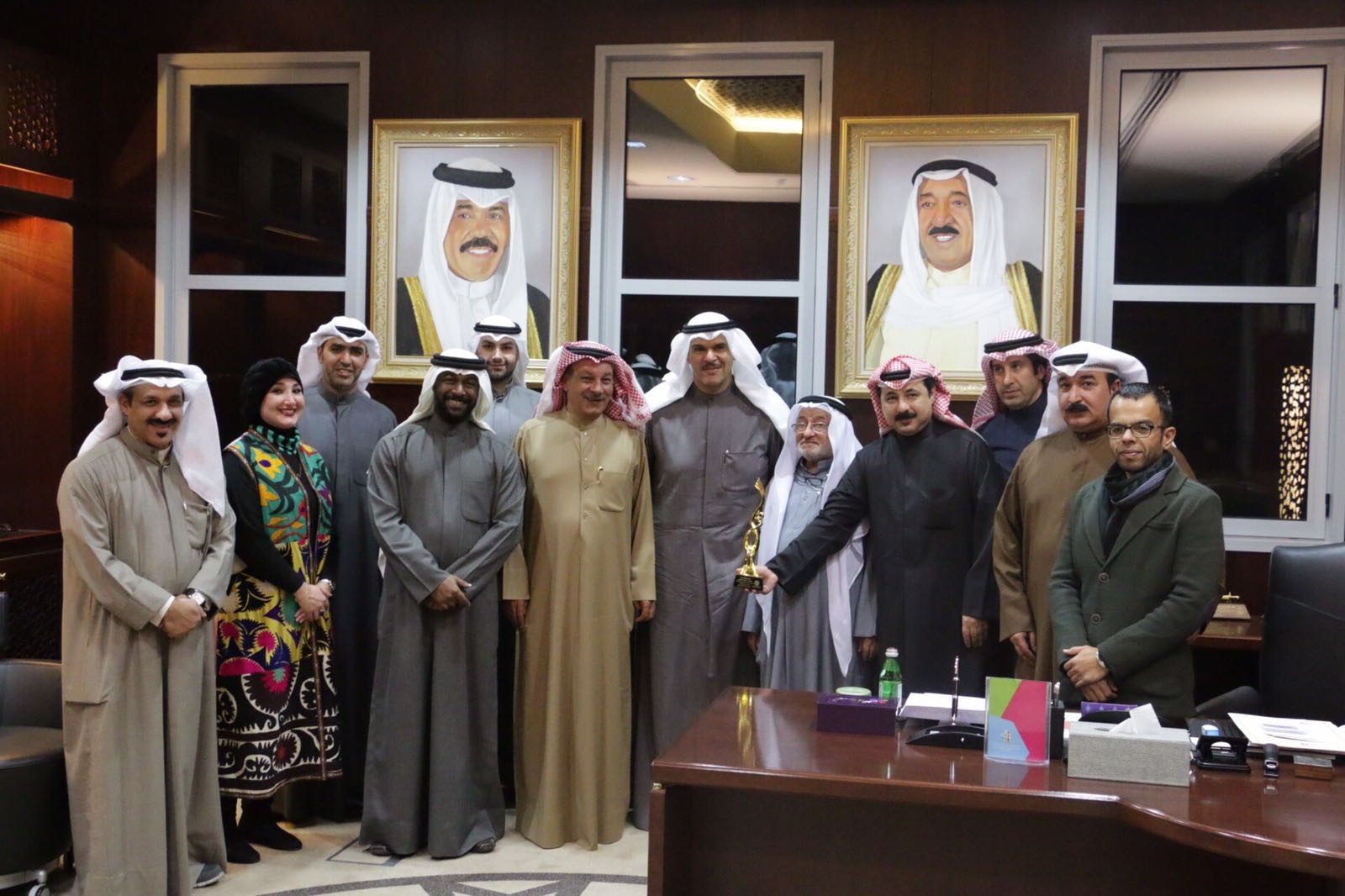 Minister of Information and Minister of State for Youth Affairs Sheikh Salman Sabah Salem Al-Humoud Al-Sabah with a delegation from the national theatre