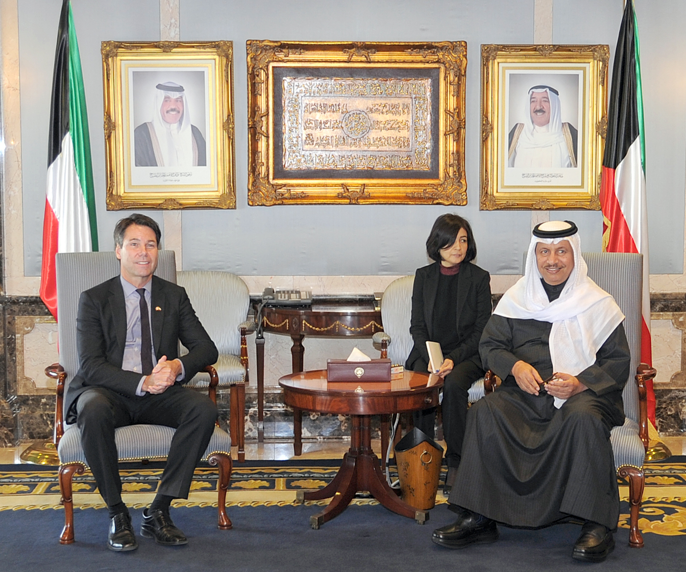 His Highness Prime Minister Sheikh Jaber Al-Mubarak Al-Hamad Al-Sabah receives Ontario's Health Minister Eric Hoskins and his accompanying delegation