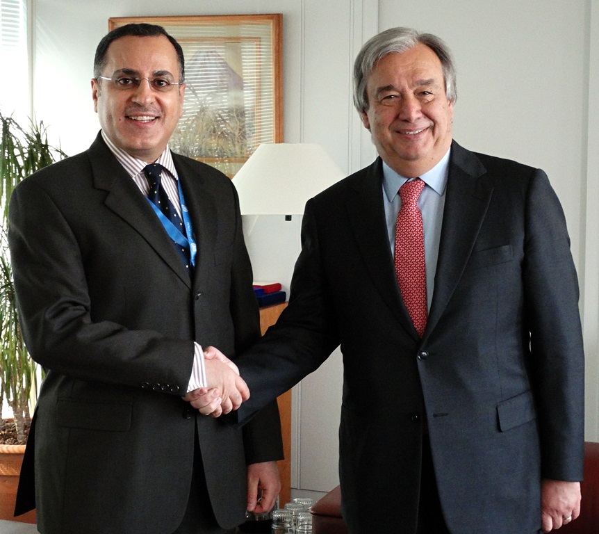 Kuwait's permanent representative to UN in Geneva Jamal Al-Ghunaim with Former (UNHCR) Commissioner Antonio Guterres
