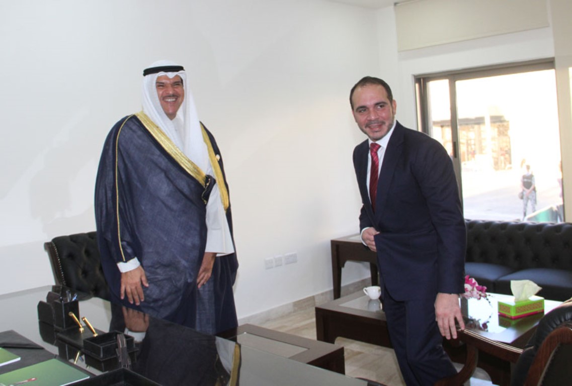 Kuwaiti Minister of Information and Minister of State for Youth Affairs Sheikh Salman Sabah Al-Salem Al-Humoud Al-Sabah meets with Prince Ali Bin Al Hussein, FIFA Vice President and President of the Jordan Football Association (JFA)