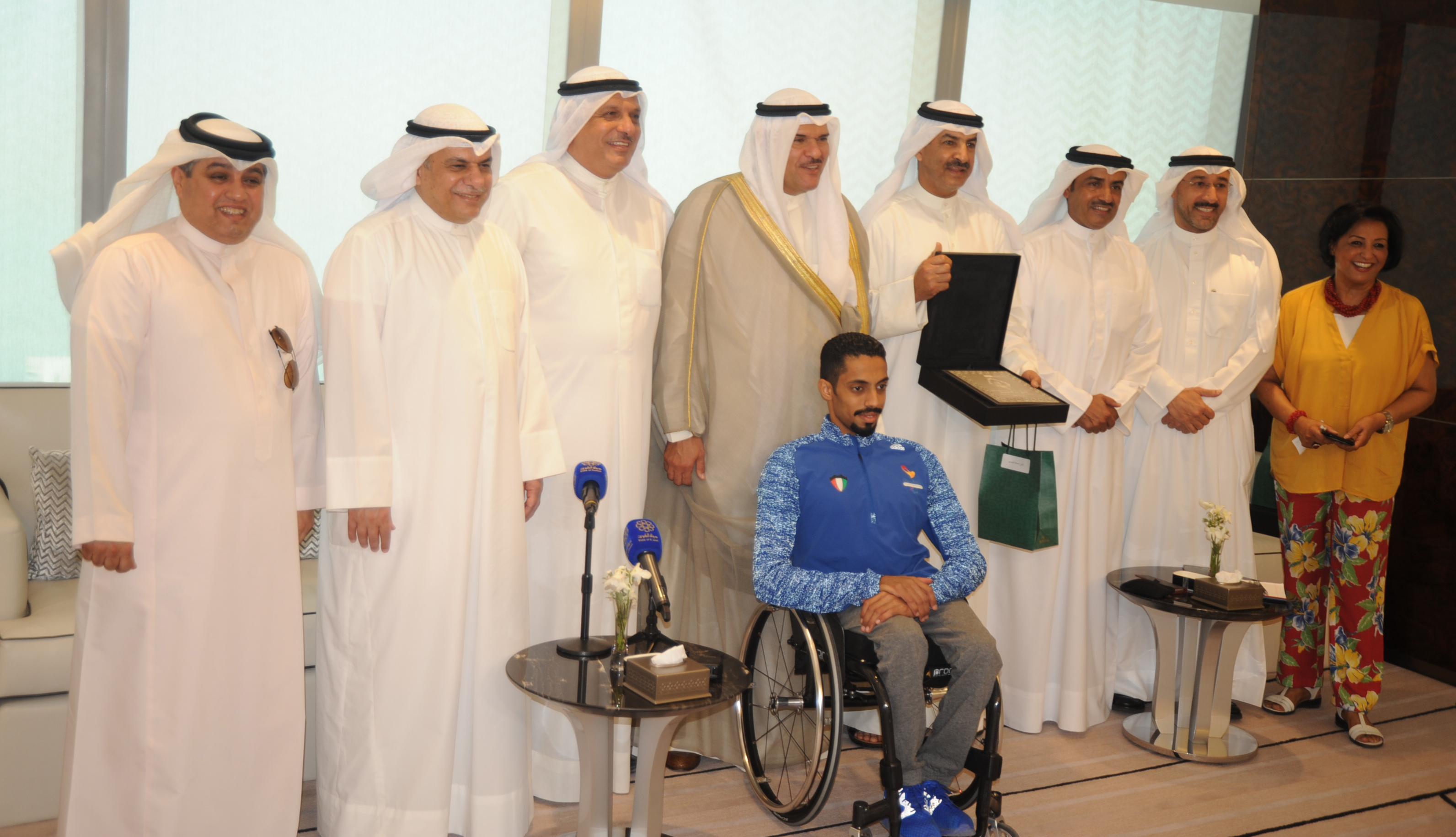 inister of Information and Minister of State for Youth Affairs Sheikh Salman Sabah Al-Salem Al-Sabah with Kuwaiti athletes who participated in the Rio 2016 Olympics