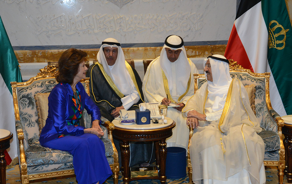 His Highness the Amir Sheikh Sabah Al-Ahmad Al-Jaber Al-Sabah receives Queen Silvia of Sweden