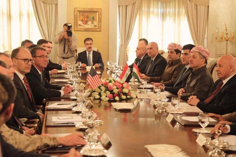 US Secretary of Defense Ashton Carter during his meeting with with Kurdistan Region President Masoud Barzani and some military officials
