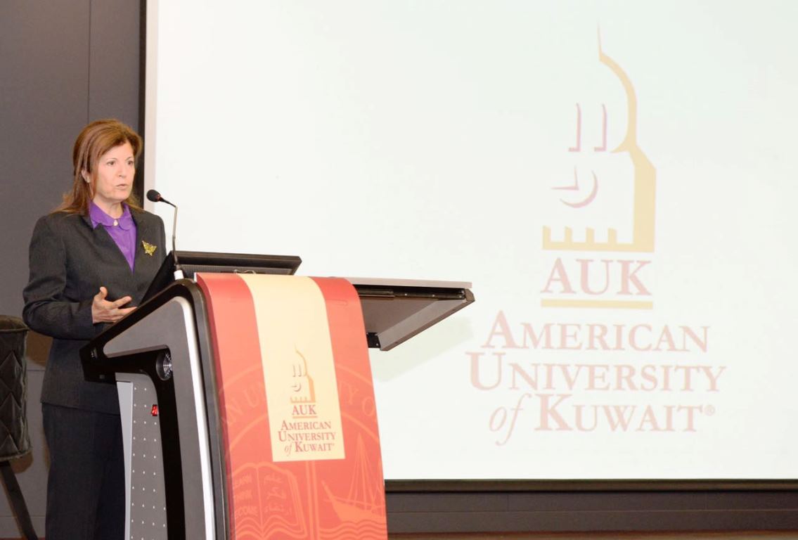 Director of the Kuwait Institute for Scientific Research Dr. Samira Omar at a symposium organized by the American University of Kuwait (AUK) in cooperation with KISR