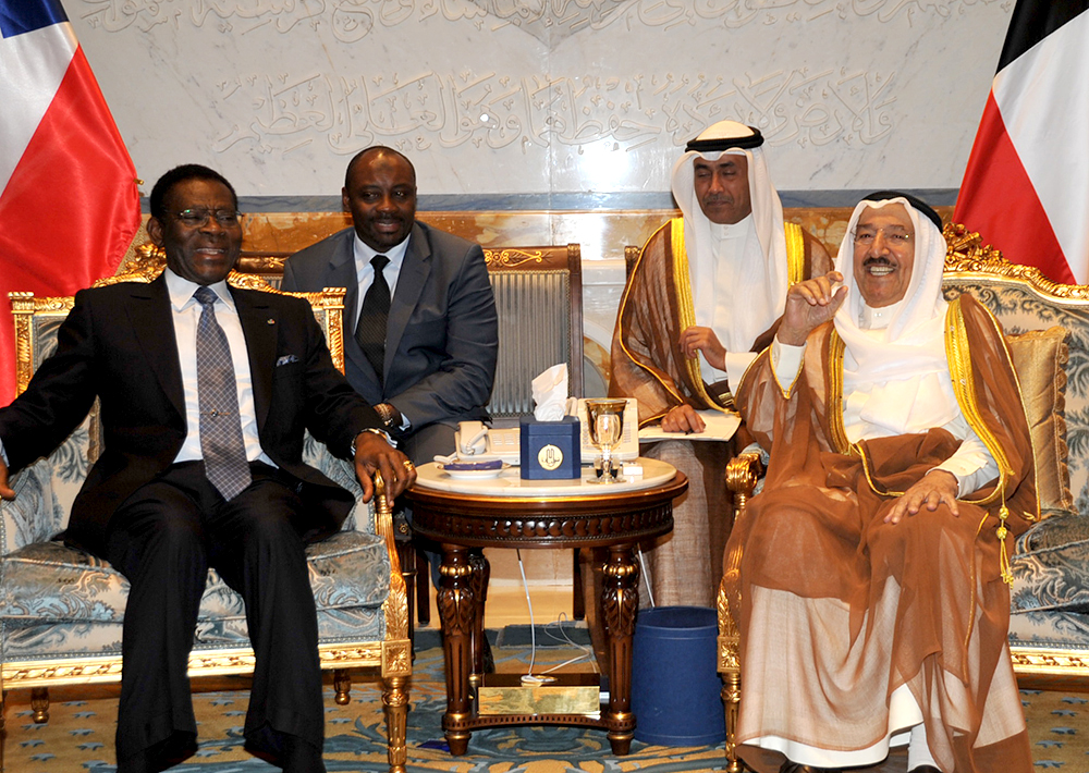 His Highness the Amir Sheikh Sabah Al-Ahmad receives President of Equatorial Guinea Teodoro Obiang Nguema Mbasogo