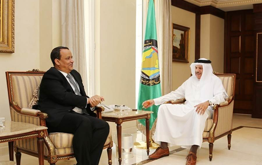 Gulf Cooperation Council (GCC) Secretary-General Dr. Abdul-Latif bin Rashid Al-Zayani meets with UN envoy to Yemen Ismail Ould Cheikh Ahmed