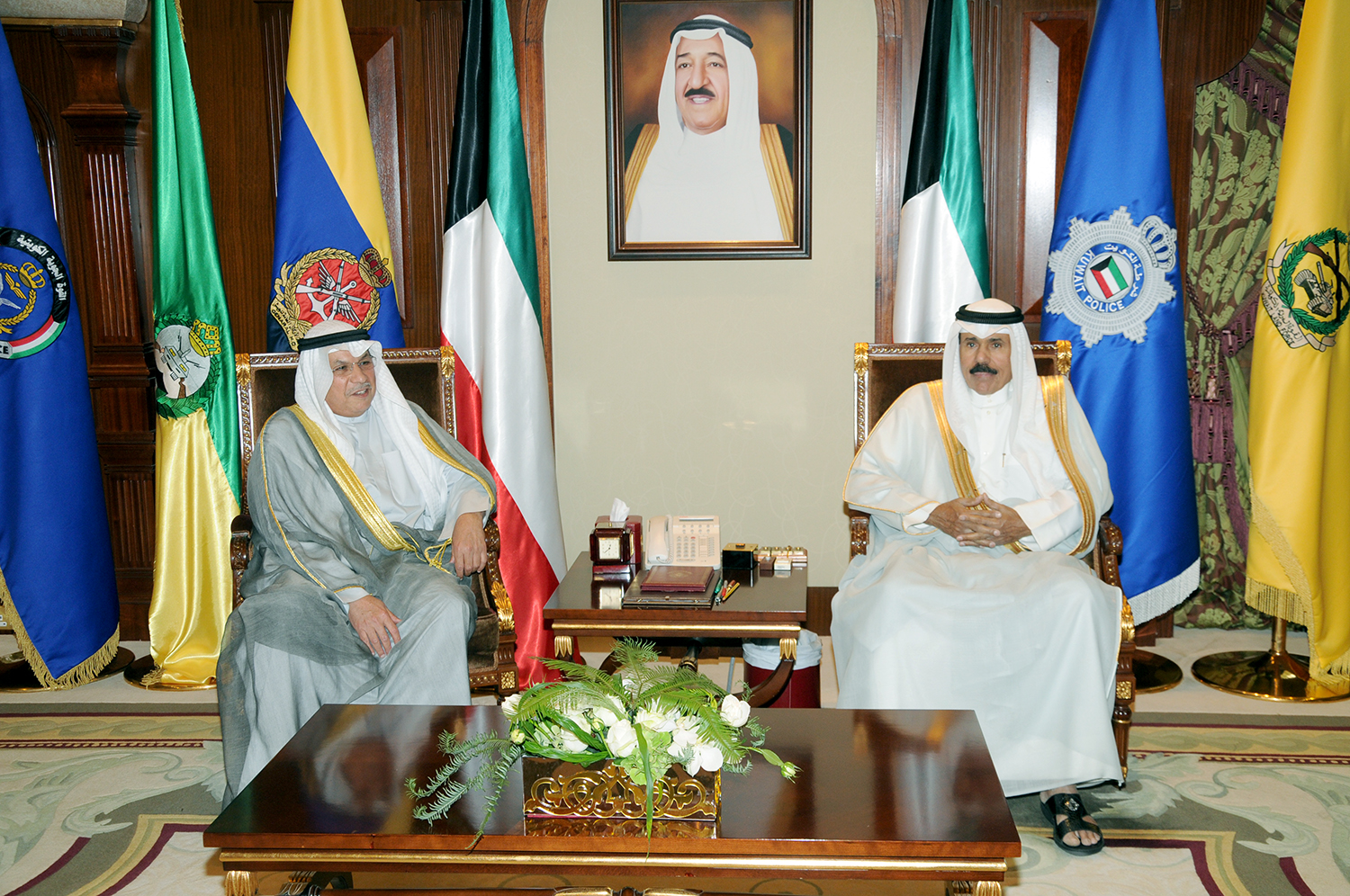 His Highness the Crown Prince Sheikh Nawaf Al-Ahmad Al-Jaber Al-Sabah received at Bayan Palace the Deputy Prime Minister and Minister of Defense Sheikh Khaled Al-Jarrah Al-Sabah