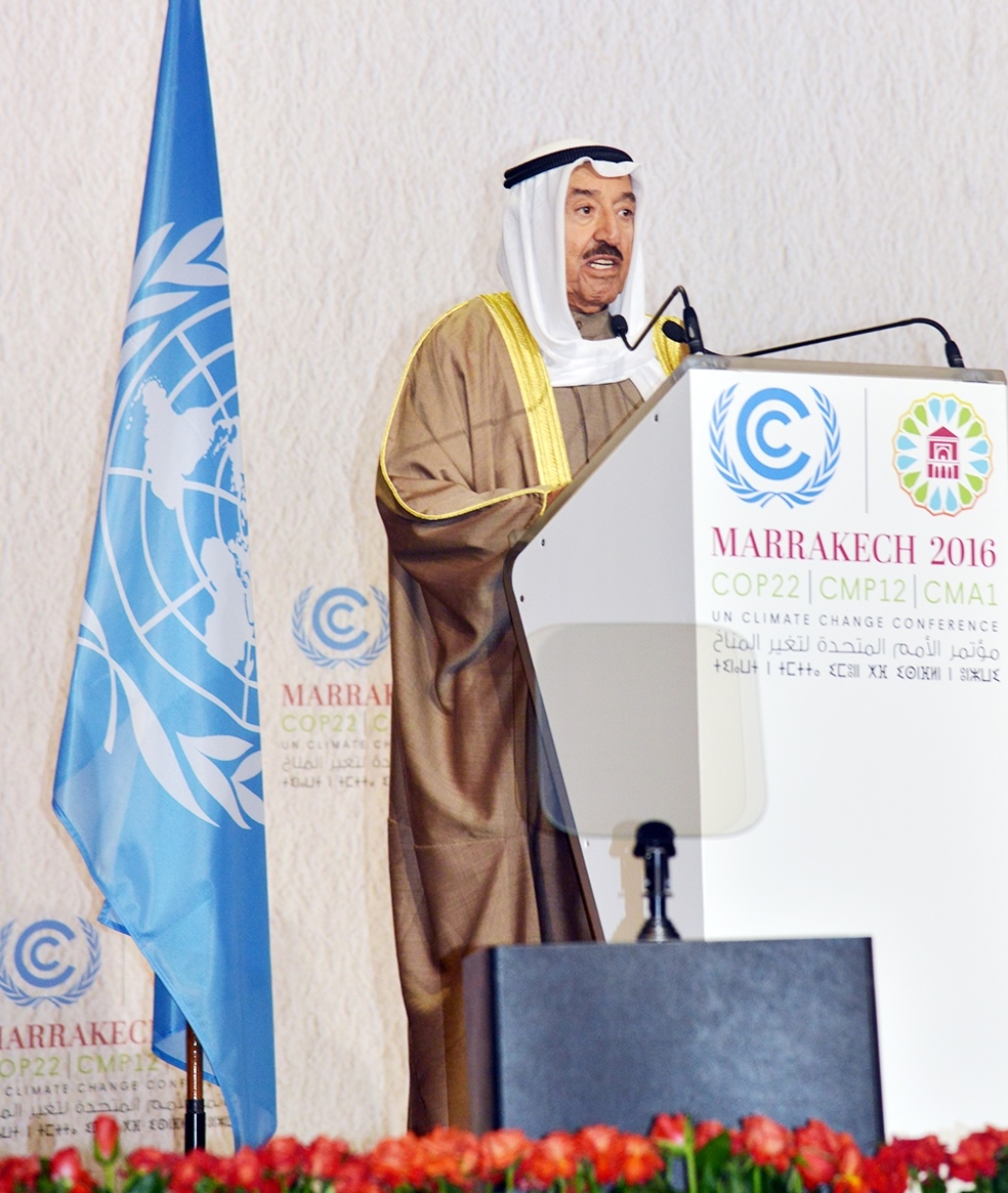 His Highness the Amir Sheikh Sabah Al-Ahmad Al-Jaber Al-Sabah during the 22nd Conference of the Parties to the United Nations Framework Convention on Climate Change