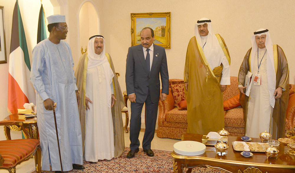 His Highness the Amir Sheikh Sabah Al-Ahmad Al-Jaber Al-Sabah receives President of Chad Idriss Deby and Mauritania's President Mohammad Ould Abdulaziz