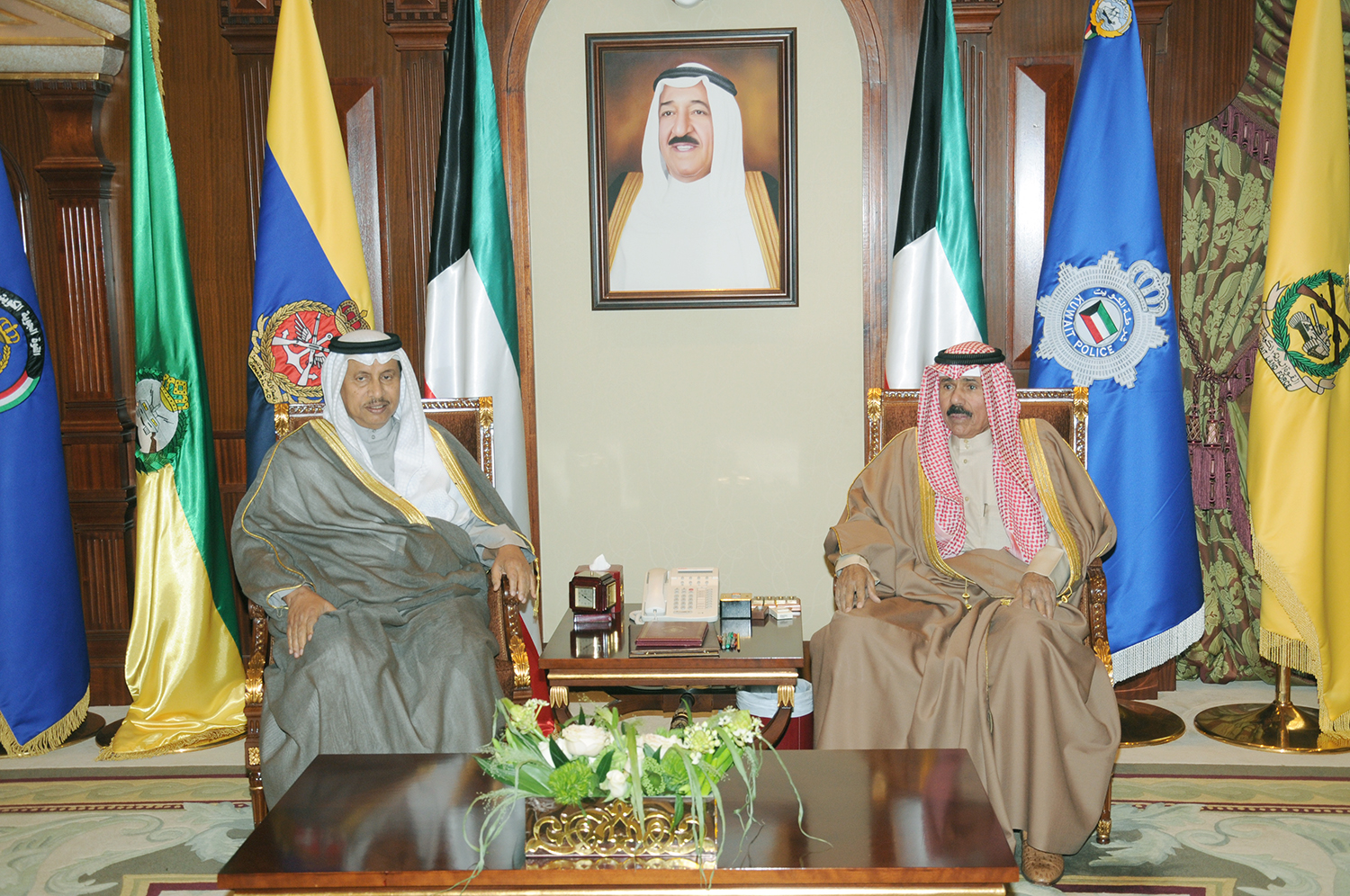 His Highness Deputy Amir and Crown Prince Sheikh Nawaf Al-Ahmad Al-Jaber Al-Sabah receives His Highness the Prime Minister Sheikh Jaber Al-Mubarak Al-Hamad Al-Sabah