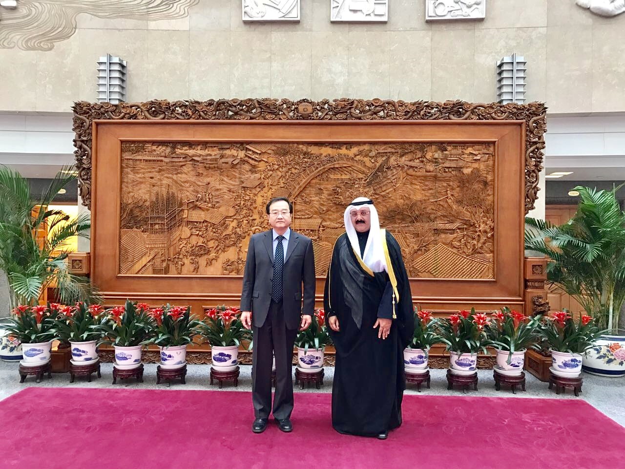 Kuwait's Ambassador to China Samih Johar Hayat with Director General of the Department of West Asian and North African affairs of the Chinese Foreign Ministry Deng Li