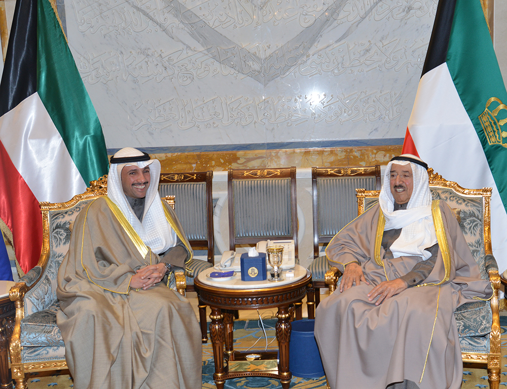 His Highness the Amir Sheikh Sabah Al-Ahmad Al-Jaber Al-Sabah receives former National Assembly Speaker Marzouq Ali Al-Ghanim