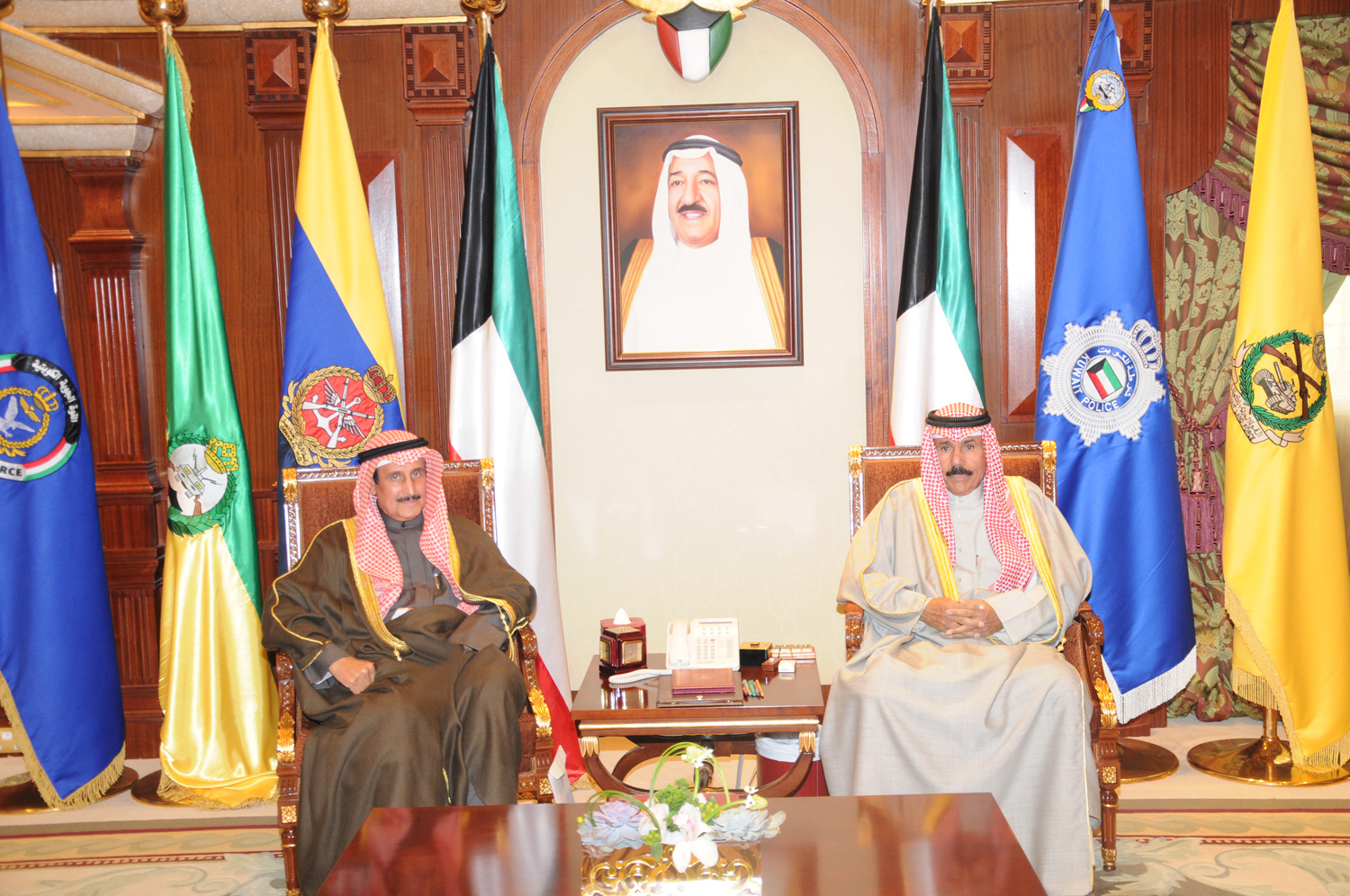 His Highness the Crown Prince Sheikh Nawaf Al-Ahmad Al-Jaber Al-Sabah receives His Highness Deputy head of the Ruling Family Council Dr. Sheikh Ibrahim Al-Duaij Al-Sabah