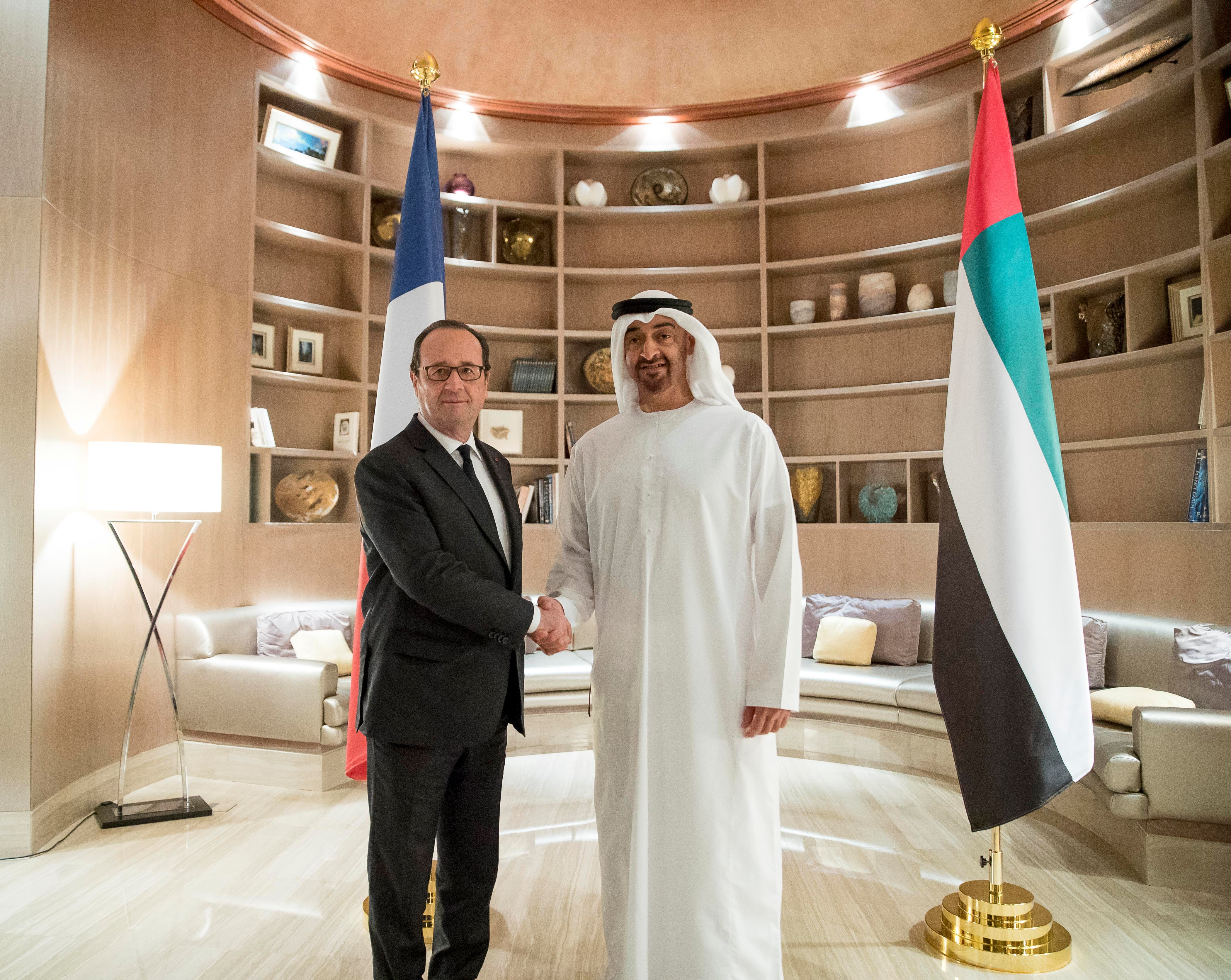 Crown Prince of Abu Dhabi Sheikh Mohammad bin Zayed Al Nahyan meets French President Francois Hollande