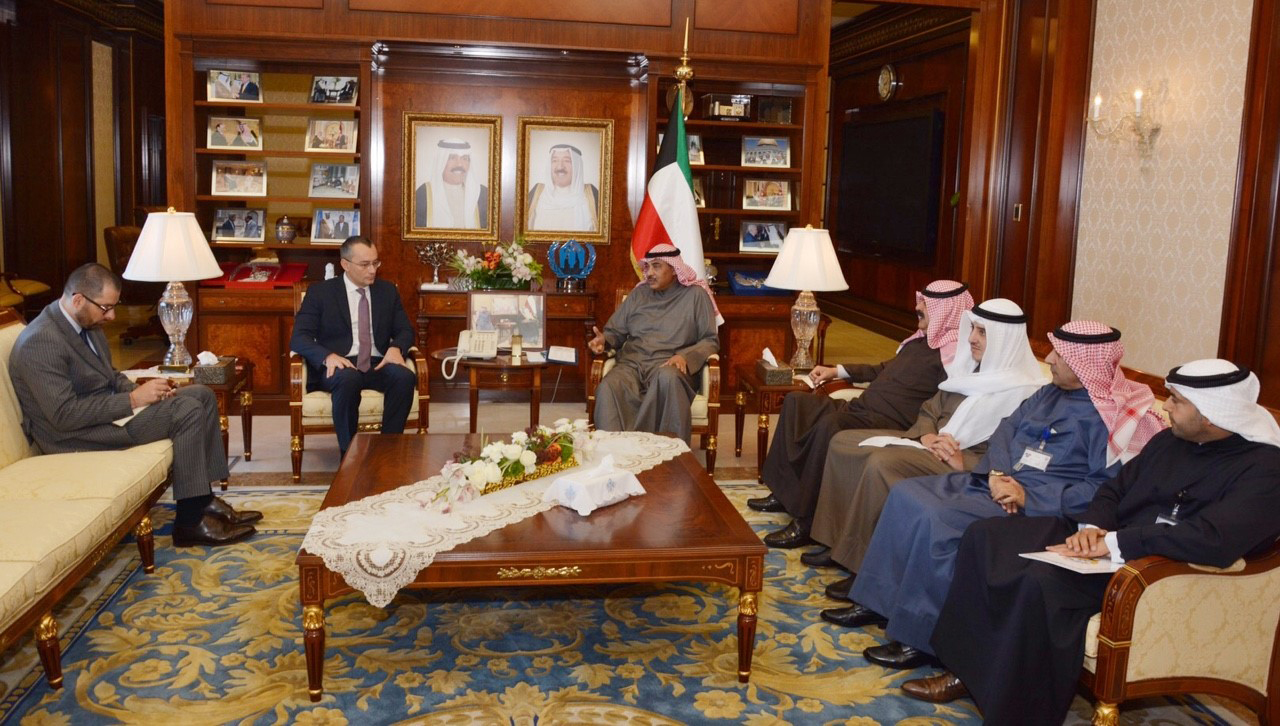 First Deputy Prime Minister and Foreign Minister Sheikh Sabah Al-Khaled Al-Hamad Al-Sabah meets with UN Special Coordinator for the Middle East Peace Process, Nikolay Mladenov