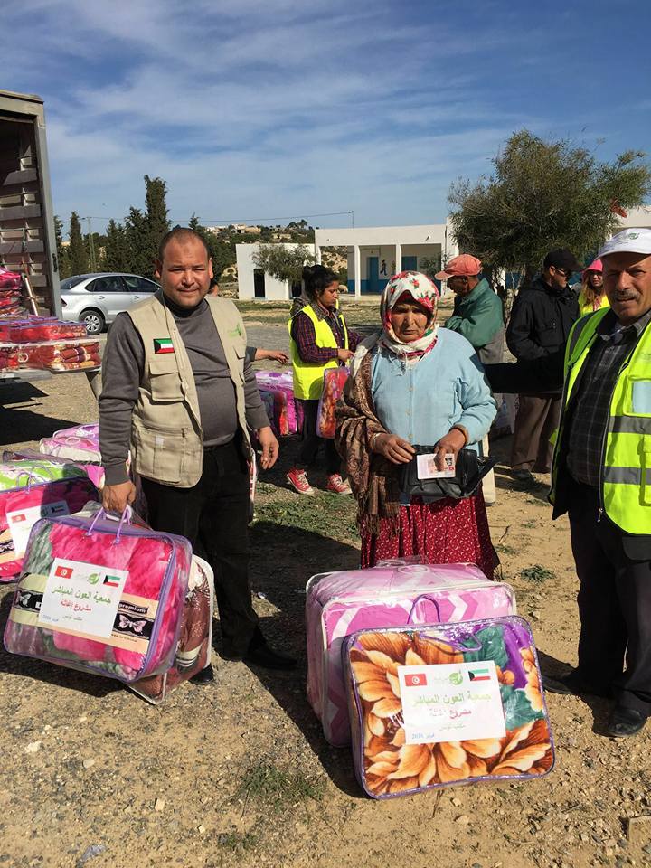Kuwait's Direct Aid society distributes aid to snow-affected areas in Beja governorate in northeastern Tunisia