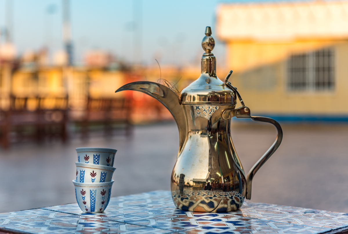 Arabian coffee pot (Dallah) in public cafe