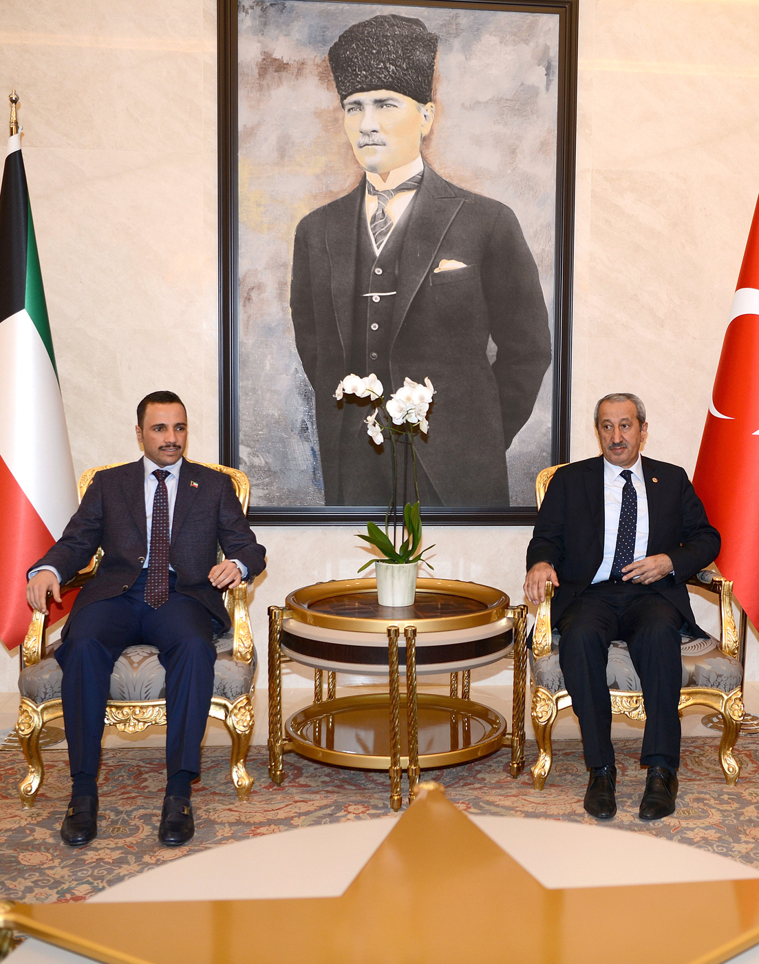 Kuwait's National Assembly Speaker Marzouq Al-Ghanim is received in Ankara by chairman of Turkey-Kuwait friendship committee Mikail Arslan