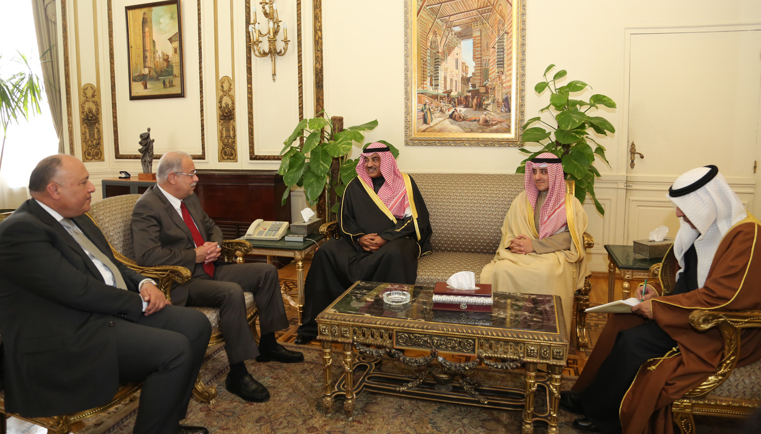 Kuwait's visiting First Deputy Prime Minister and Minister of Foreign Affairs Sheikh Sabah Al-Khaled Al-Hamad Al-Sabah meets with Egyptian Prime Minister Sharif Ismail