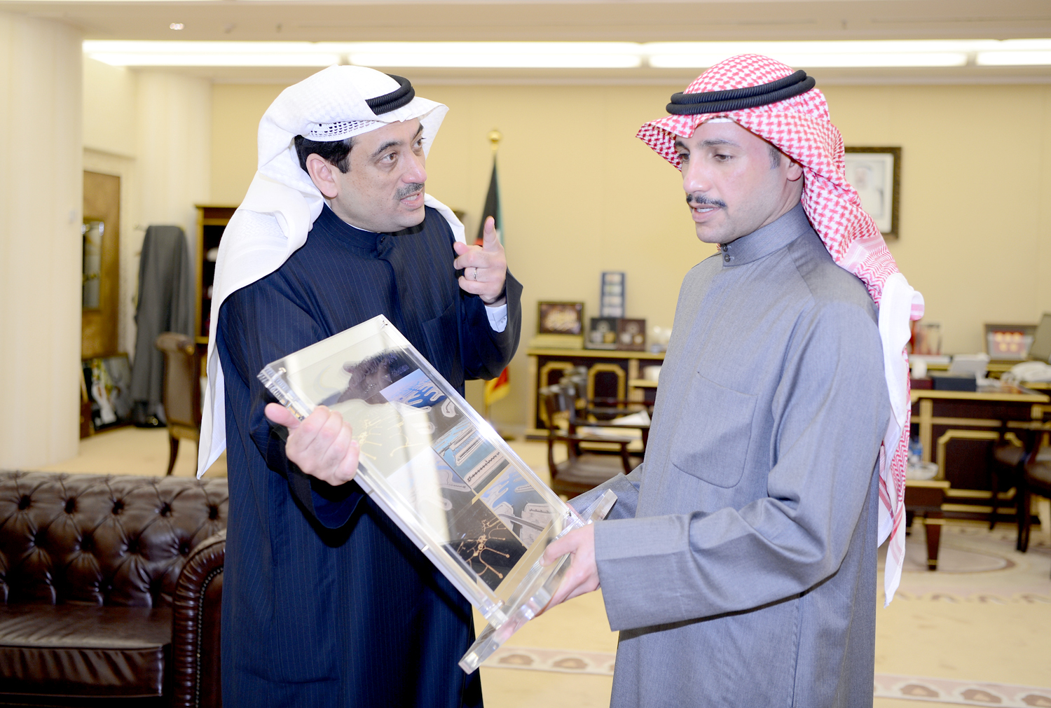 National Assembly Speaker Marzouq Al-Ghanim with Chairman of La'ala Al-Kuwait Real Estate company Fawaz Khaled Al-Marzouq
