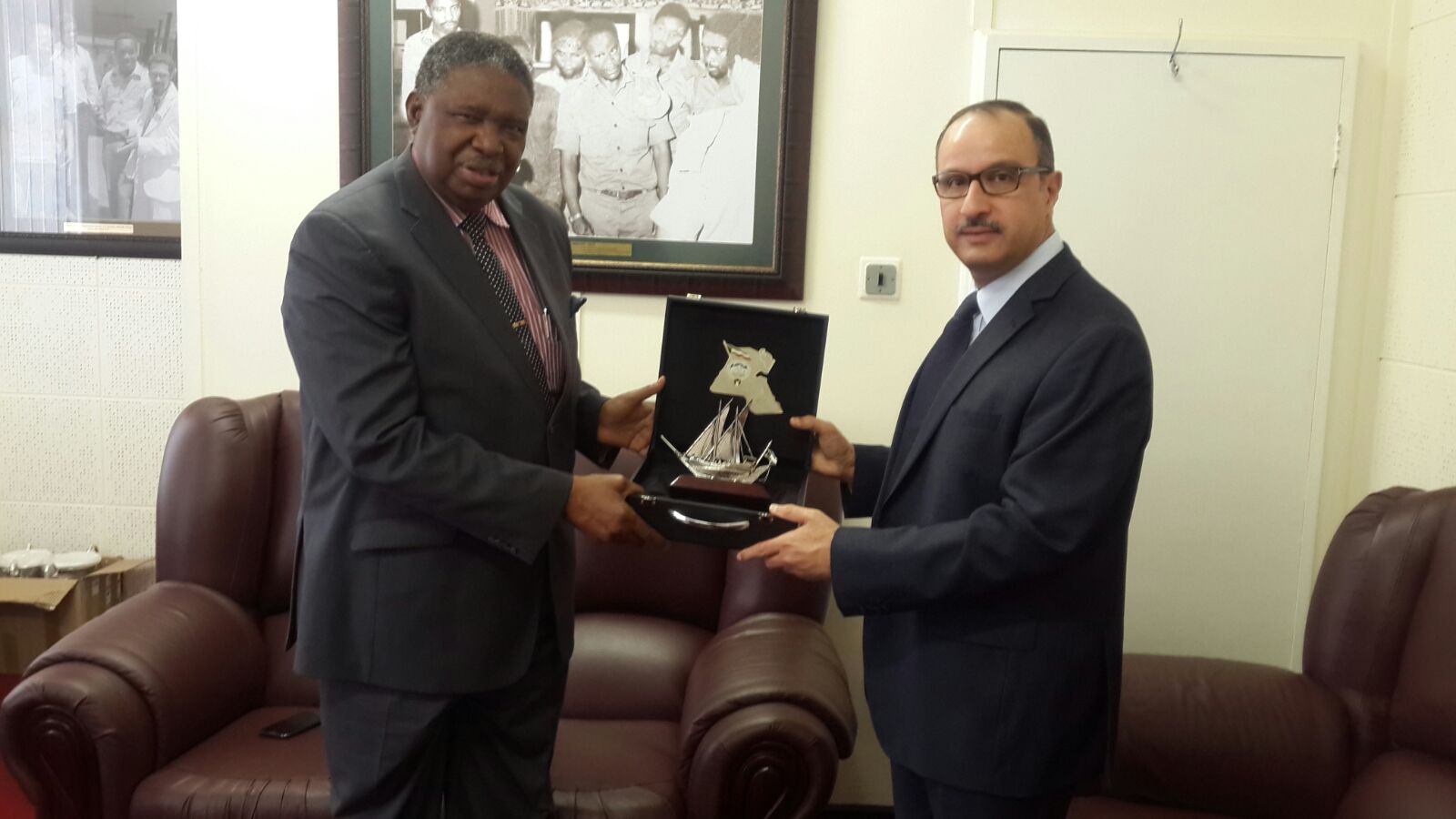 Kuwait Ambassador to Zimbabwe Bader Al-Houti meets Zimbabwe's Vice President Phelekezela Mphoko