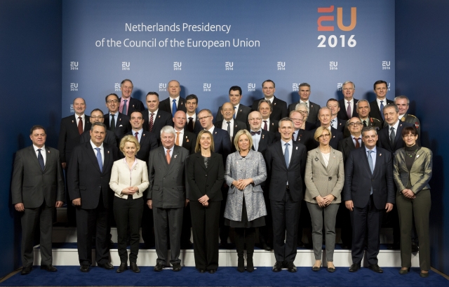 Defence ministers of the 28 member EU during their informal meeting in Amsterdam
