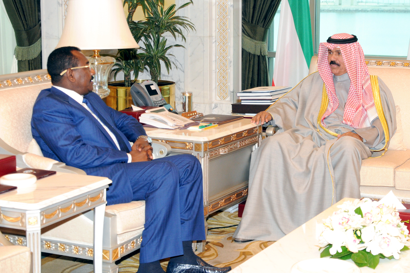 His Highness the Deputy Amir and Crown Prince Sheikh Nawaf Al-Ahmad Al-Jaber Al-Sabah receives Sudan’s minister of state at the presidency and director of the presidentآ’s office Taha Osman Al-Hussein