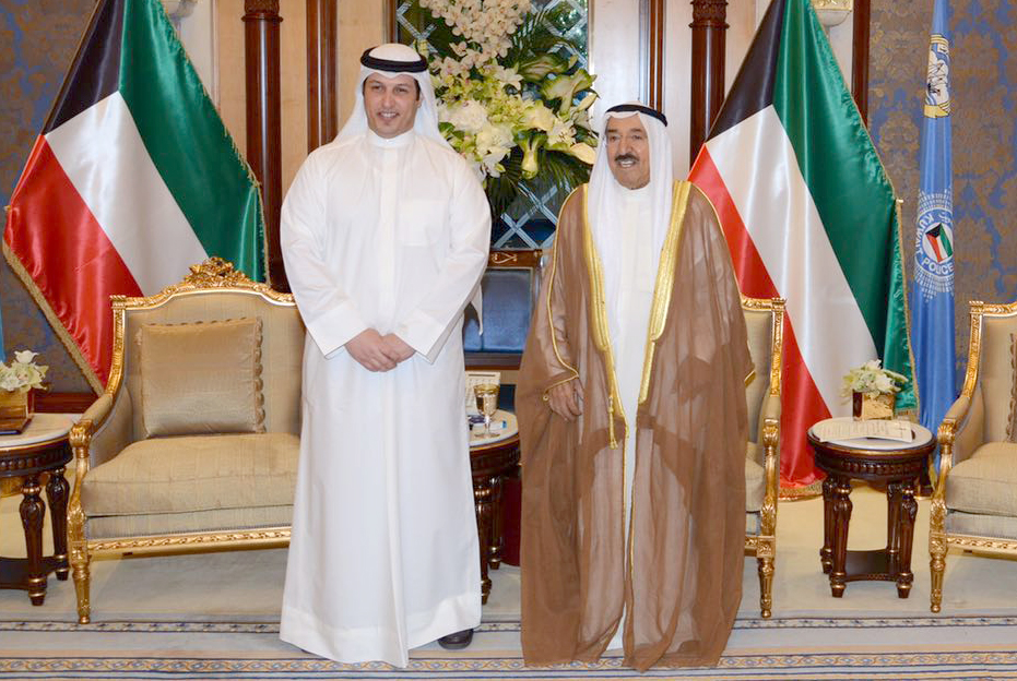 His Highness the Amir Sheikh Sabah Al-Ahmad Al-Jaber Al-Sabah receives engineer Faisal Al-Jehaim