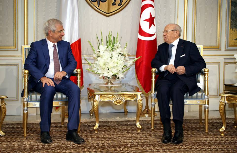 Tunisian President Beji Caid Essebsi meets with French National Assembly (parliament) Speaker Claude Bartolone