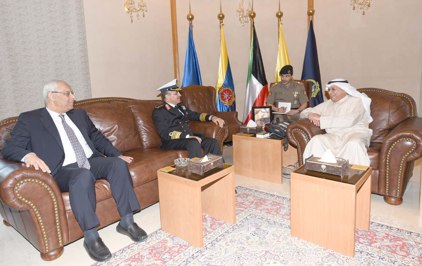 Deputy Prime Minister and Defence Minister Sheikh Khaled Al-Jarrah Al-Sabah with Egyptian Commander in Chief of the Navy Vice Admiral Osama Munir Rabie