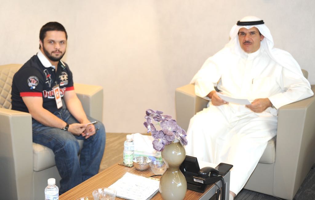 Minister of Information and Minister of State for Youth Affairs Sheikh Salman Sabah Al-Salem Al-Humoud Al-Sabah meets with voluntary disabled team's head Salem Al-Qattan