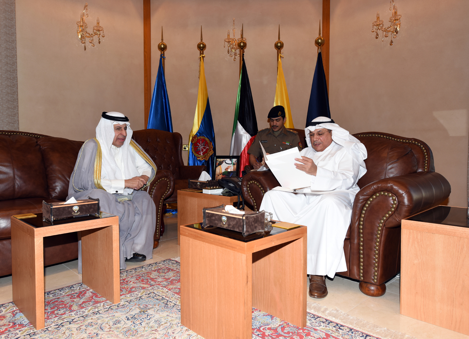 Deputy Premier and Defense Minister Sheikh Khaled Al-Jarrah Al-Sabah with Saudi ambassador to Kuwait Dr. Abdulaziz Al-Fayez