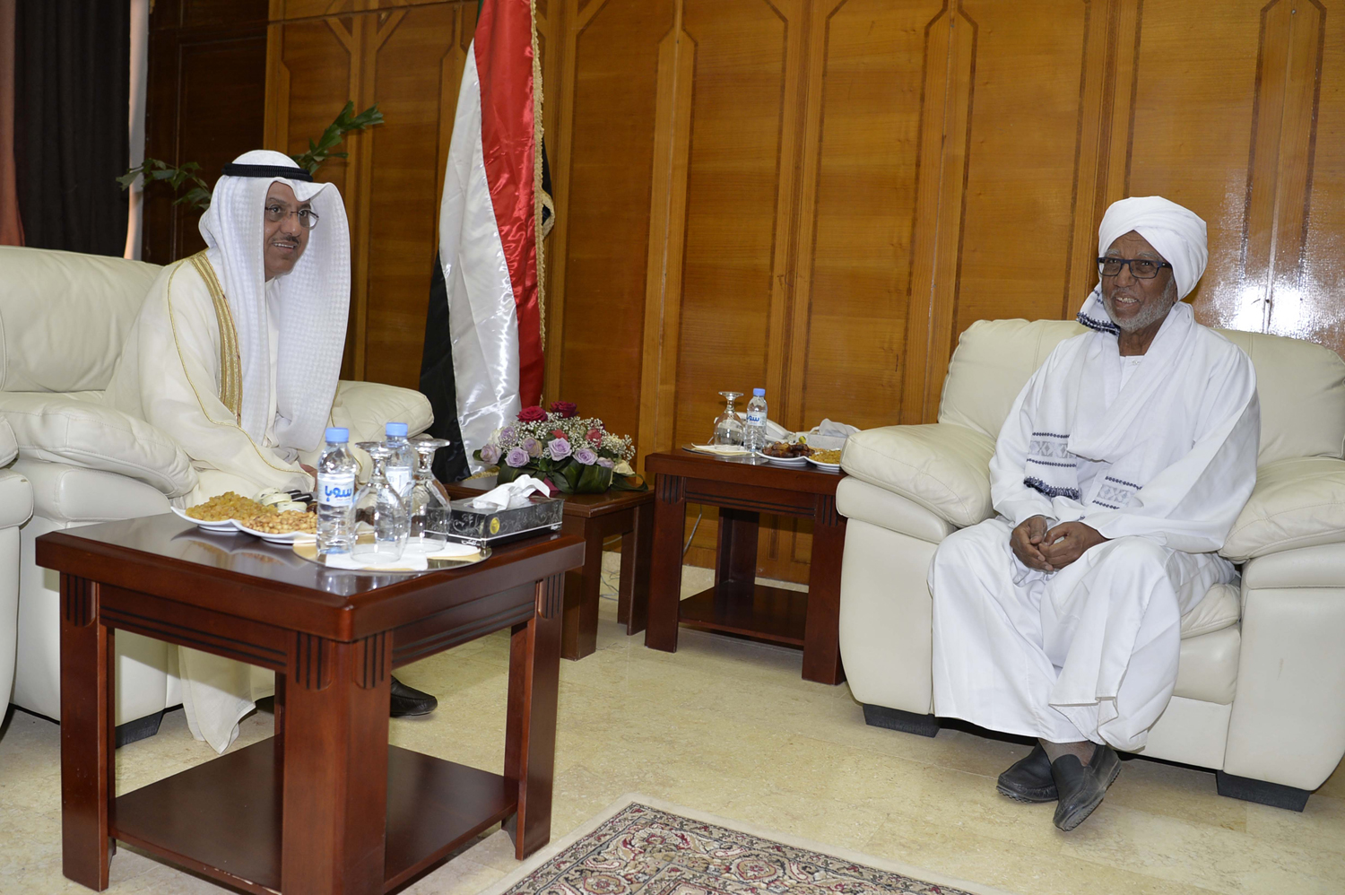 Deputy Speaker of the Kuwaiti National Assembly Mubarak Al-Khurainij meets with Speaker of Sudan's National Assembly Ibrahim Ahmed Omer