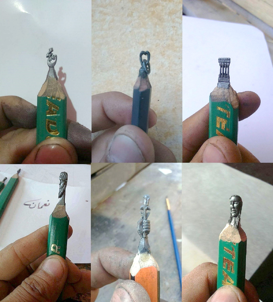 miniature sculpturing on tips of pencils