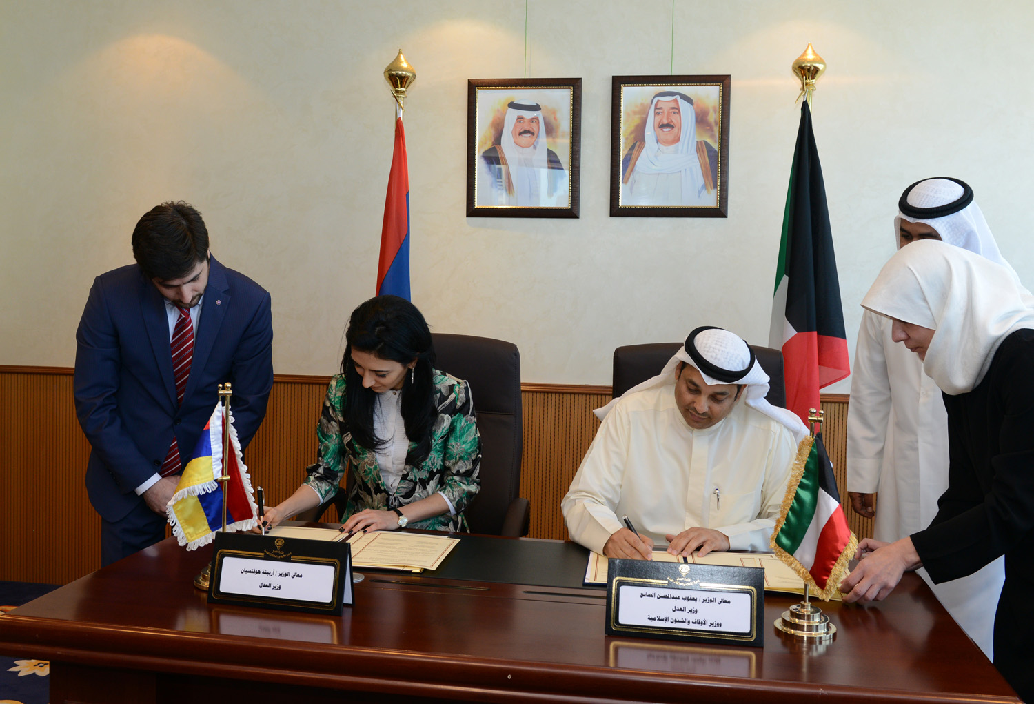 Minister of Justice and Minister of Awqaf and Islamic Affairs Yaqoub with Armenian Minister of Justice Arpine Hovhannisyan during the Signing ceremony