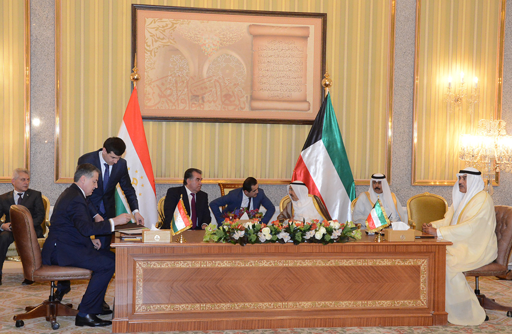First Deputy Prime Minister and Foreign Minister Sheikh Sabah Khaled Al-Hamad Al-Sabah signed the MoU with Tajik Foreign Minister Sirodjidin Aslov